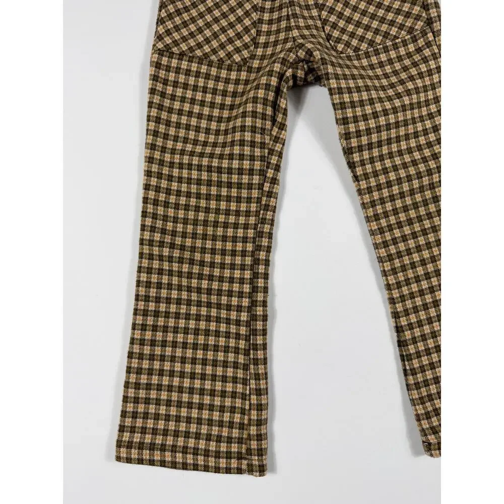 Zara Kids Plaid Flare Pants Brown Mustard Check 4-5 Years